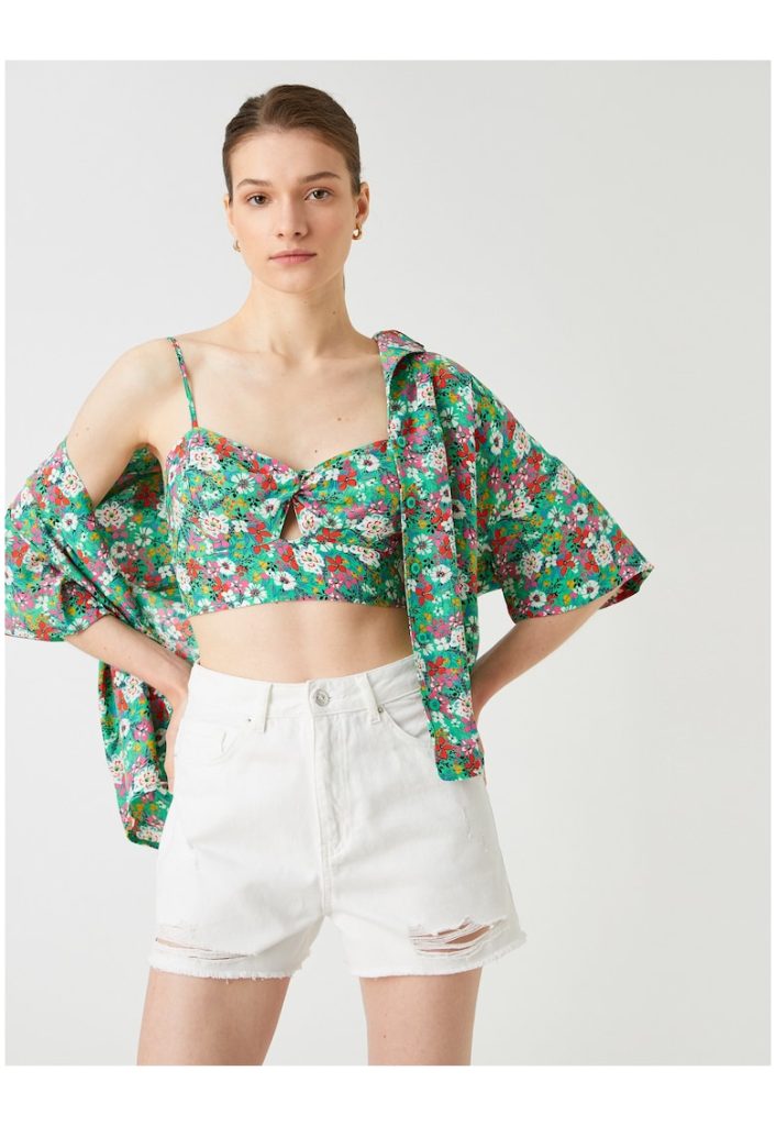 Top crop cu imprimeu floral-FEMEI-