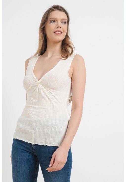 Top slim fit cu decolteu in V-FEMEI-IMBRACAMINTE/Bluze