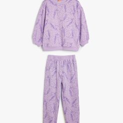 Trening din bumbac cu imprimeu cu unicorn-FETE-