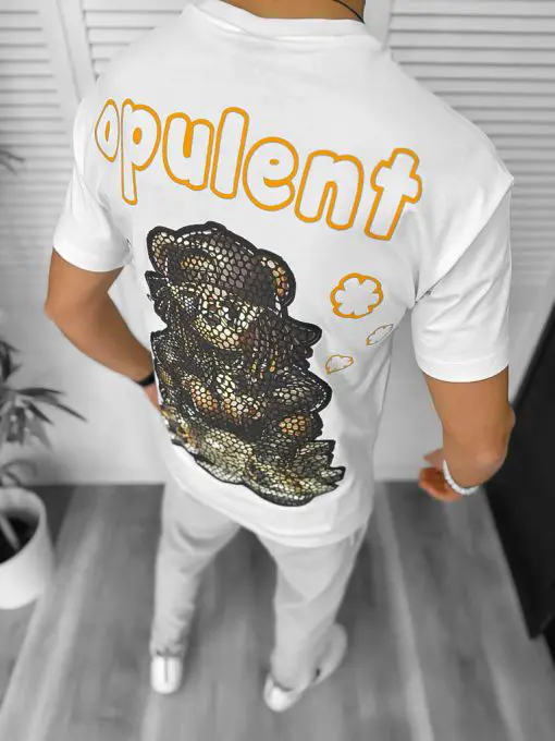 Tricou barbati alb  cu imprimeu cu wpate  oversize Y227 25-3.1-Tricouri