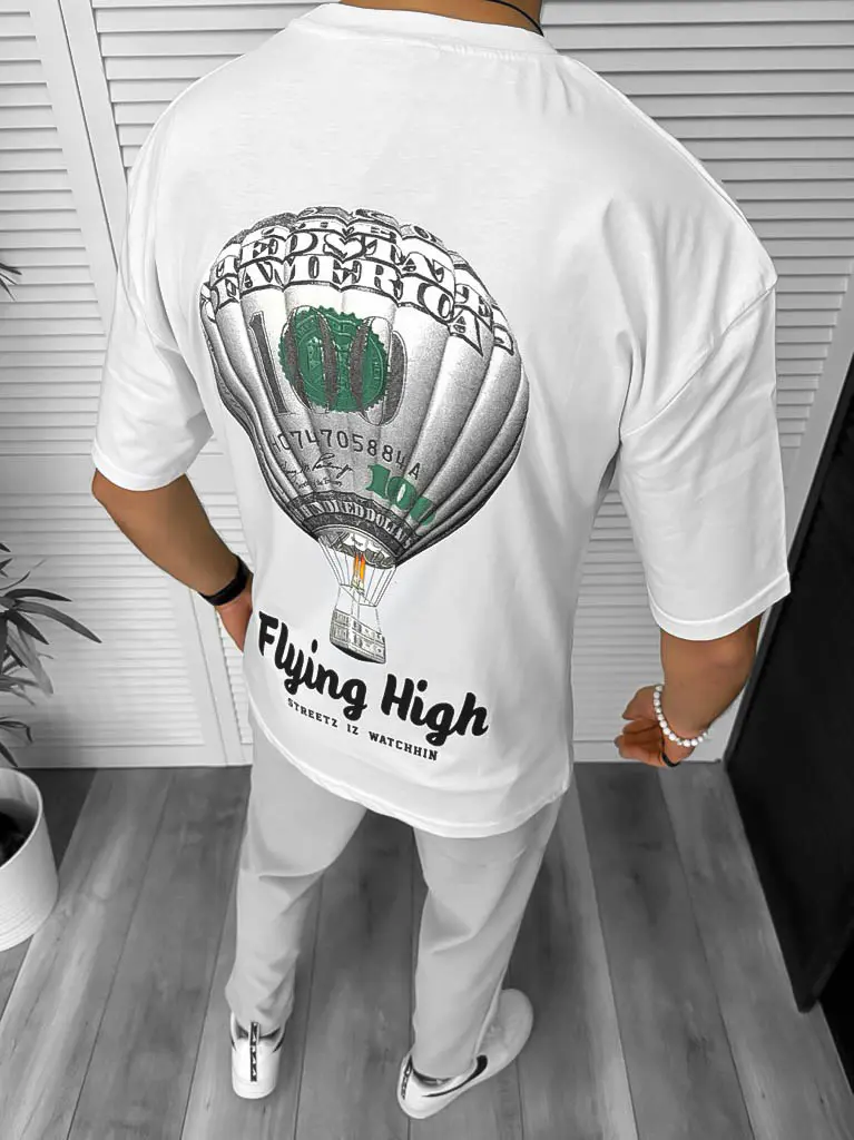Tricou barbati alb  cu imprimeu pe spate  oversize 11813  D2-4.2-Tricouri