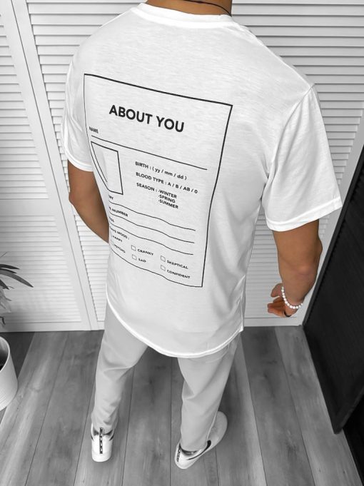 Tricou barbati alb  cu imprimeu pe spate  oversize 11817 41-3.3-Tricouri