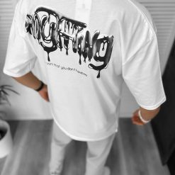 Tricou barbati alb  cu imprimeu pe spate  oversize 11818  O5-6.1-Tricouri