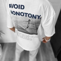 Tricou barbati alb  cu imprimeu pe spate  oversize 11819  O1-3.3-Tricouri