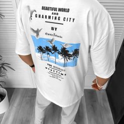 Tricou barbati alb  cu imprimeu pe spate  oversize 11820 P19-6.3-Tricouri