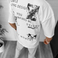 Tricou barbati alb  cu imprimeu pe spate  oversize 11822  P20-6.3-Tricouri