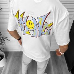 Tricou barbati alb  cu imprimeu pe spate  oversize 11824 N2-3.3-Tricouri