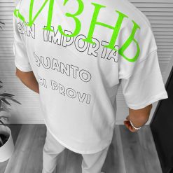 Tricou barbati alb  cu imprimeu pe spate  oversize Y029 22A-2.2-Tricouri