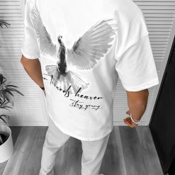 Tricou barbati alb  cu imprimeu pe spate  oversize Y248 24-3.2-Tricouri