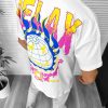 Tricou barbati alb  cu imprimeu pe spate  oversize Y325 25-2.1-Tricouri