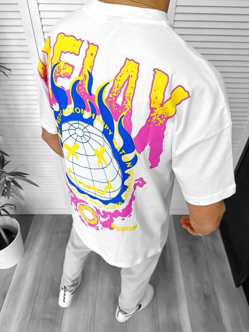 Tricou barbati alb  cu imprimeu pe spate  oversize Y325 25-2.1-Tricouri