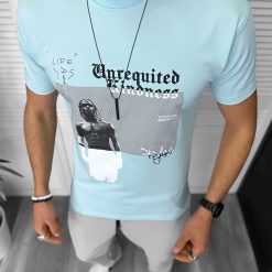Tricou barbati albastru  cu imprimeu  slim  Y205 22A-4.2-Tricouri