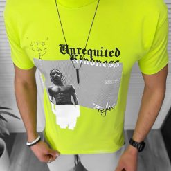 Tricou barbati galben neon  cu imprimeu  slim  Y205 22A-5.2-Tricouri