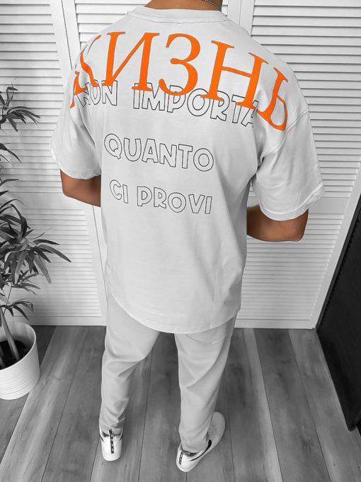 Tricou barbati gri  cu imprimeu pe spate  oversize Y029 24-4.3-Tricouri