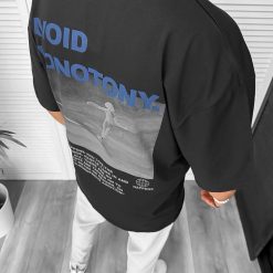 Tricou barbati negru  cu imprimeu pe spate  oversize 11819  O1-2.3-Tricouri