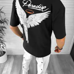 Tricou barbati negru  cu imprimeu pe spate  oversize 13046 O6-5.1-Tricouri