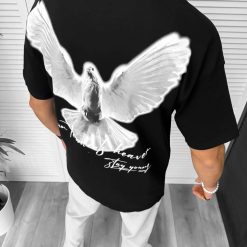 Tricou barbati negru  cu imprimeu pe spate  oversize Y248 D4-4.1-Tricouri