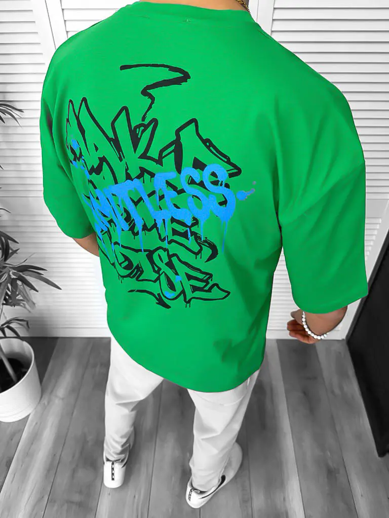 Tricou barbati verde  cu imprimeu pe spate  oversize 11814 22A-2.3-Tricouri