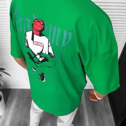 Tricou barbati verde  cu imprimeu pe spate  oversize 11825  P19-6.2-Tricouri