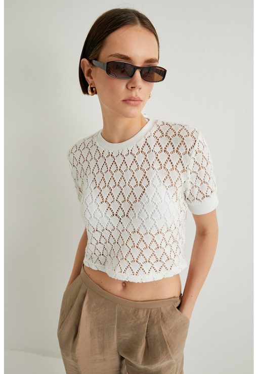 Tricou crop crosetat-FEMEI-
