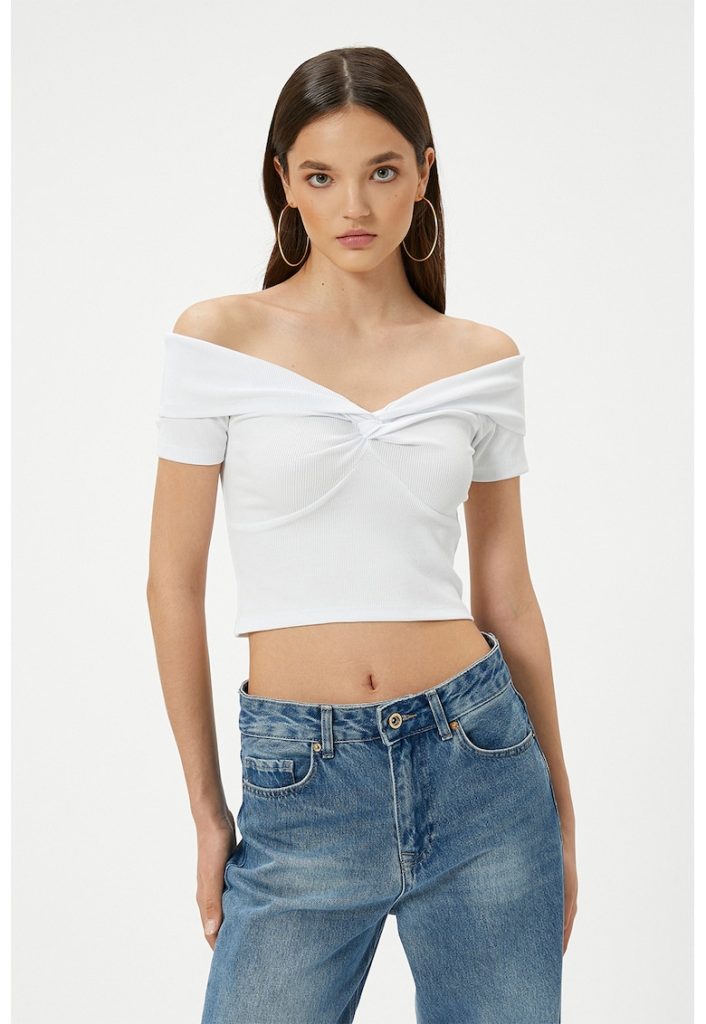 Tricou crop cu decolteu pe un umar-FEMEI-