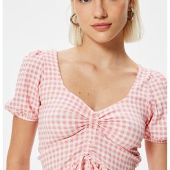 Tricou crop cu imprimeu cu model in carouri-FEMEI-