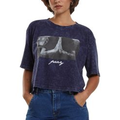 Tricou crop cu imprimeu foto-FEMEI-