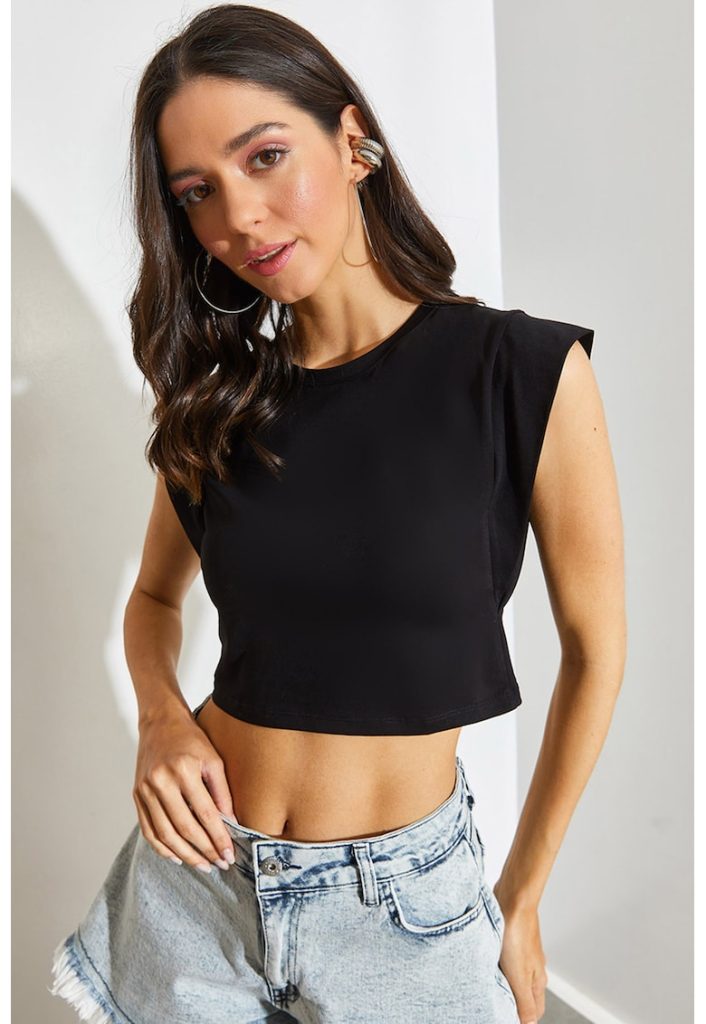 Tricou crop cu model uni-FEMEI-IMBRACAMINTE/Tricouri si maiouri