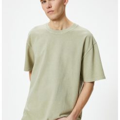 Tricou cu decolteu la baza gatului - din bumbac-BARBATI-