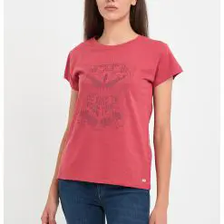 Tricou cu decolteu la baza gatului si imprimeu grafic-FEMEI-