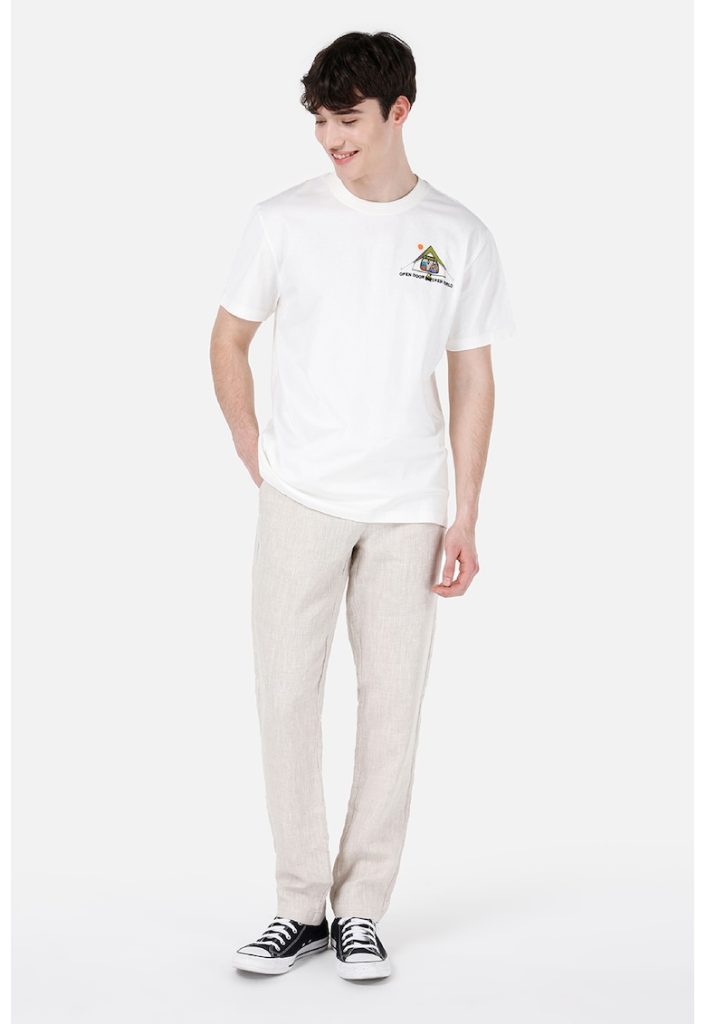 Tricou cu decolteu la baza gatului si imprimeu pe piept-BARBATI-