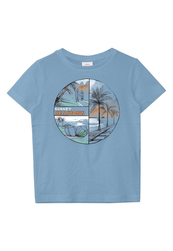 Tricou cu decolteu rotund si imprimeu tropical-BAIETI-IMBRACAMINTE/Tricouri si maiouri