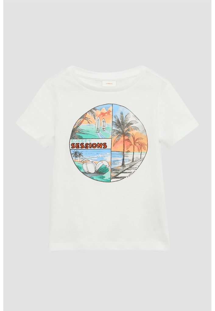Tricou cu decolteu rotund si imprimeu tropical-BAIETI-IMBRACAMINTE/Tricouri si maiouri