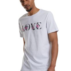 Tricou cu imprimeu floral si text-BARBATI-