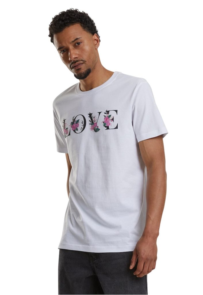 Tricou cu imprimeu floral si text-BARBATI-