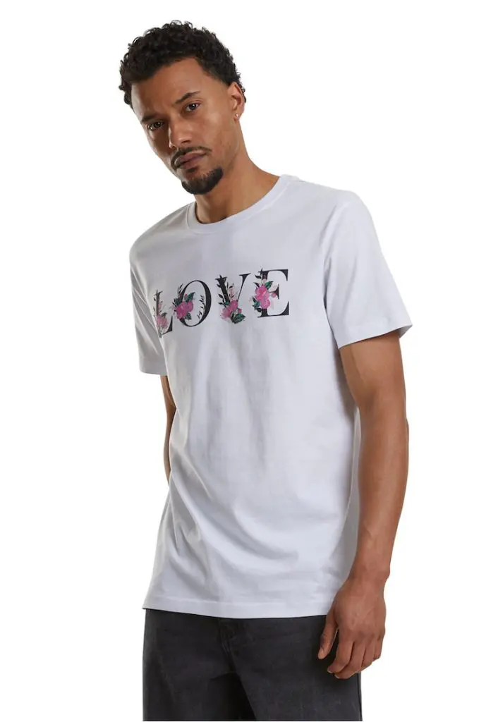 Tricou cu imprimeu floral si text-BARBATI-
