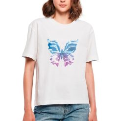 Tricou cu imprimeu fluture pe partea din fata-FEMEI-