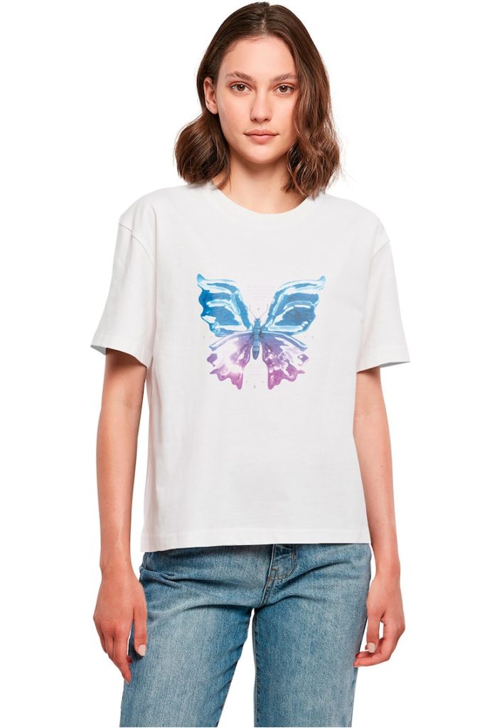 Tricou cu imprimeu fluture pe partea din fata-FEMEI-