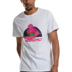 Tricou cu imprimeu grafic si decolteu la baza gatului-BARBATI-
