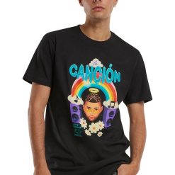Tricou cu imprimeu grafic si decolteu la baza gatului-BARBATI-