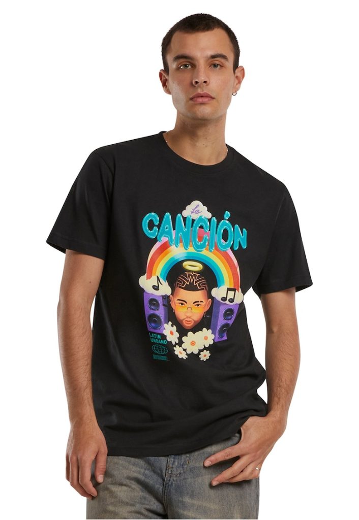 Tricou cu imprimeu grafic si decolteu la baza gatului-BARBATI-