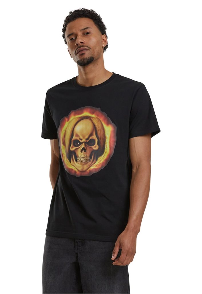 Tricou cu imprimeu grafic si decolteu la baza gatului-BARBATI-