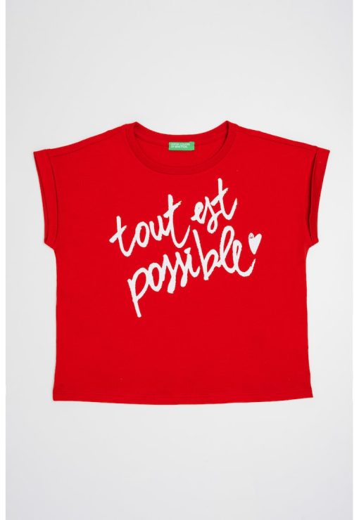 Tricou cu imprimeu text-FETE-IMBRACAMINTE/Tricouri si maiouri