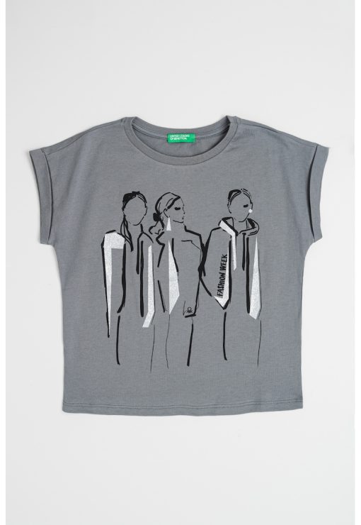 Tricou cu imprimeu text-FETE-IMBRACAMINTE/Tricouri si maiouri
