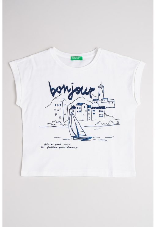 Tricou cu imprimeu text-FETE-IMBRACAMINTE/Tricouri si maiouri