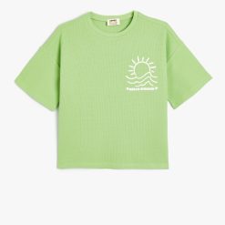 Tricou de bumbac cu decolteu la baza gatului-FETE-