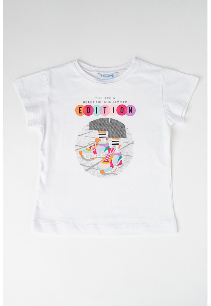 Tricou de bumbac cu decolteu la baza gatului-FETE-IMBRACAMINTE/Tricouri si maiouri