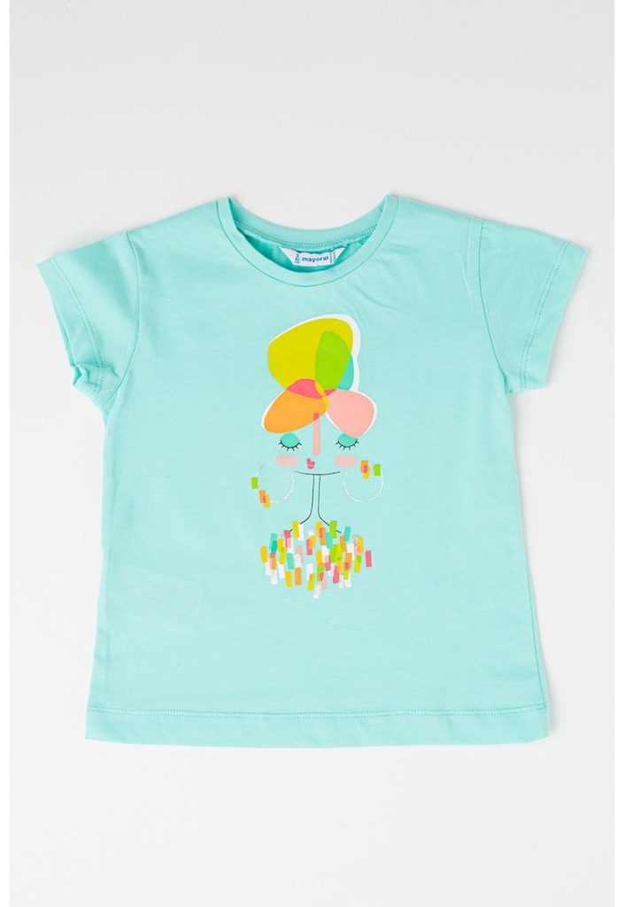 Tricou de bumbac cu decolteu la baza gatului-FETE-IMBRACAMINTE/Tricouri si maiouri