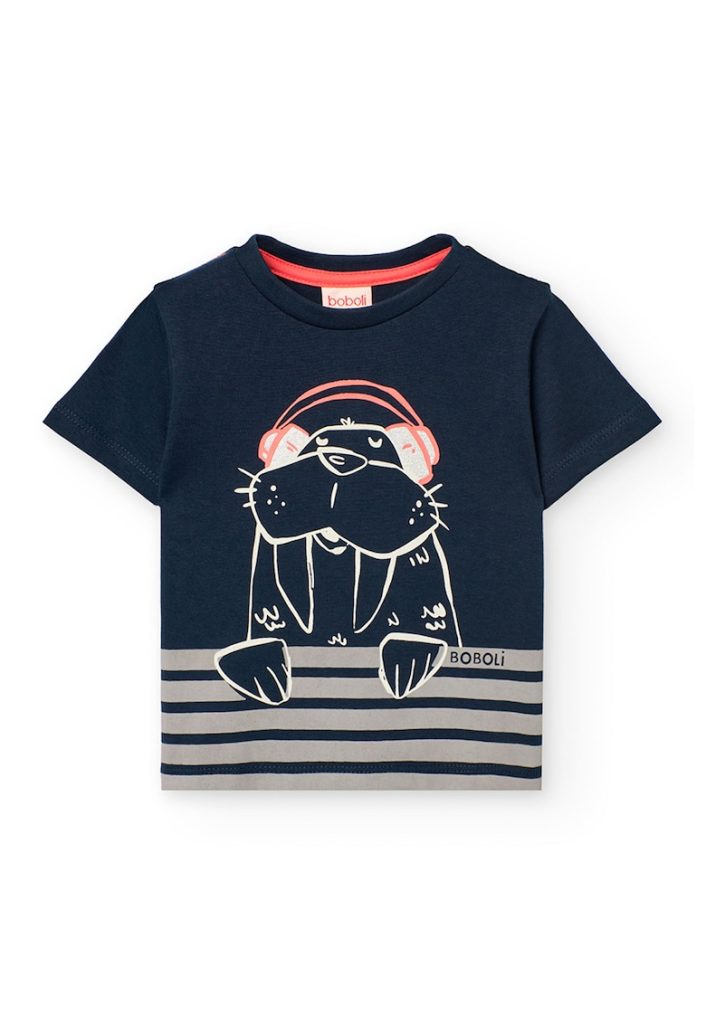 Tricou de bumbac cu decolteu la baza gatului-BAIETI-