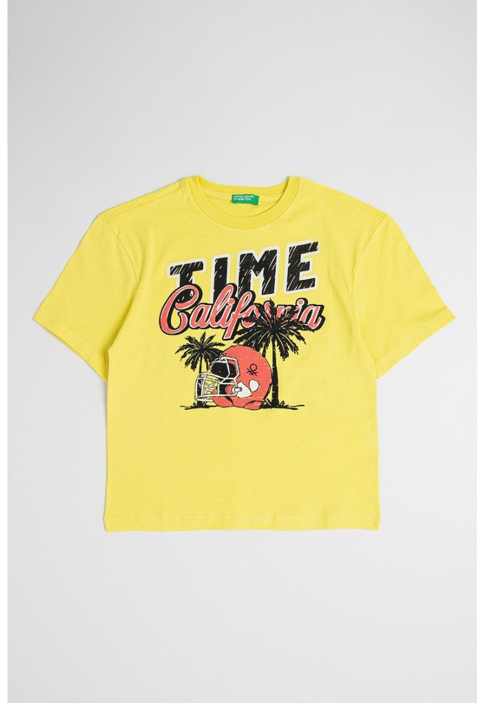 Tricou de bumbac cu decolteu la baza gatului si imprimeu-BAIETI-IMBRACAMINTE/Tricouri si maiouri